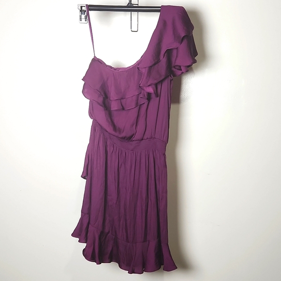 White House Black Market Purple one shoulder ruffle dress sz-4 - Picture 3 of 6